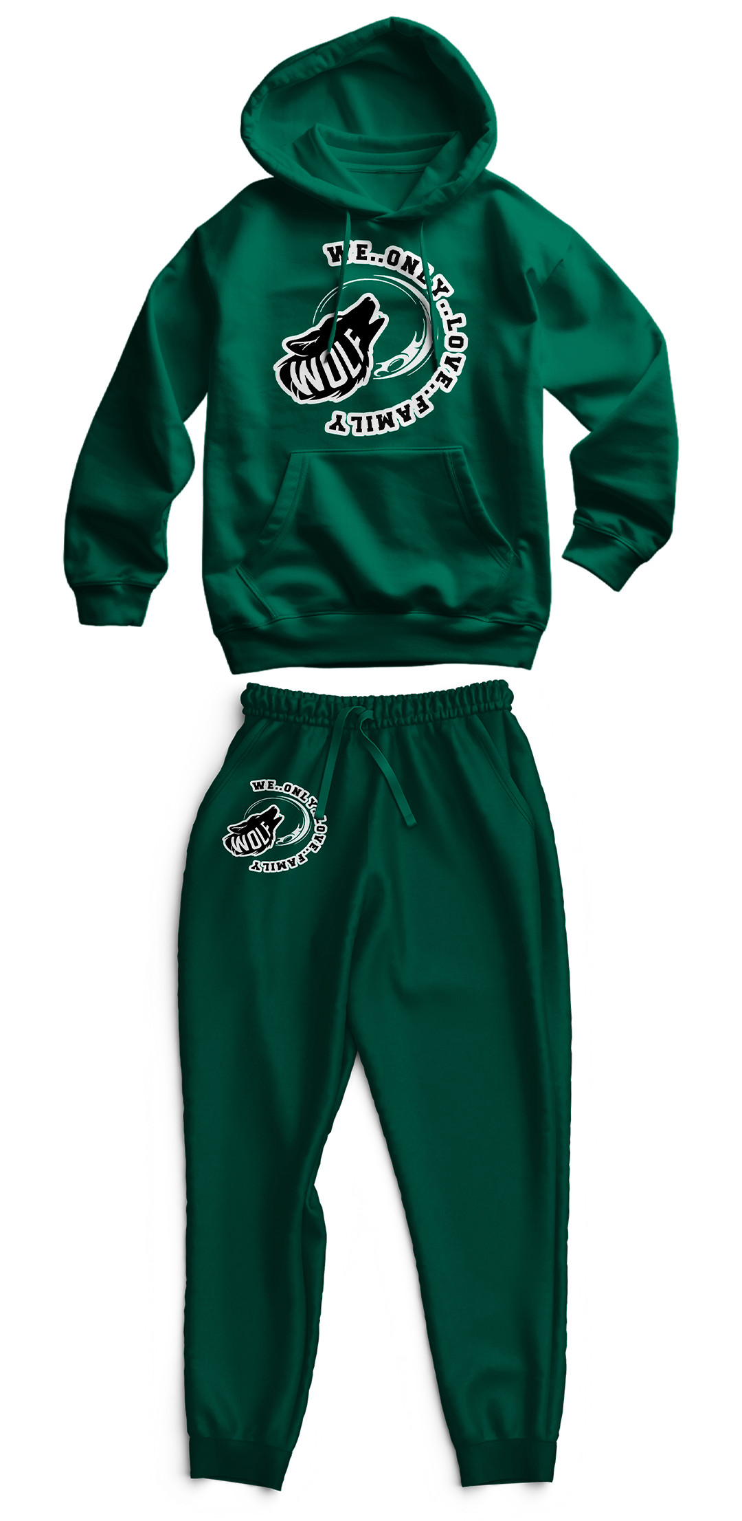 Wolf signature hoodie and sweatpants set color green